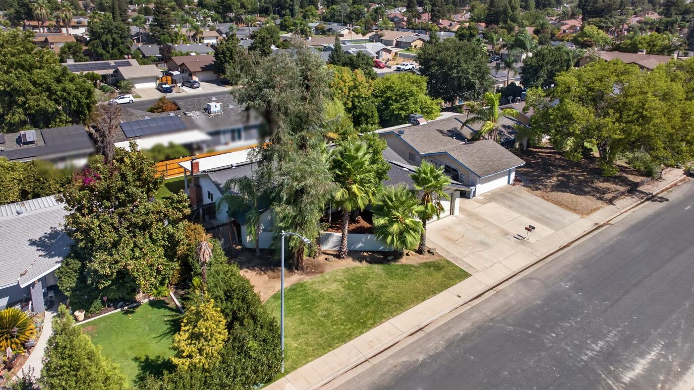 Aerial drone photograph of a Central Valley property and its acreage